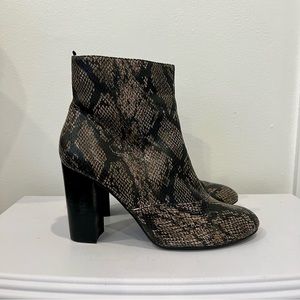 Faux Snakeskin Print Heeled Ankle Booties with Black Heels
